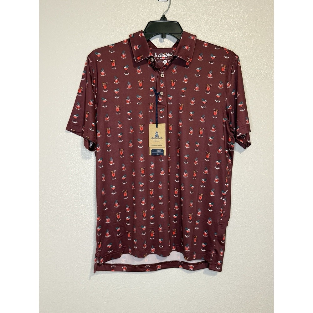 Chubbies Polo Shirt Mens Medium Red Thats The Spirit Performance Polo Golf NEW